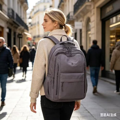 Casual Canvas Backpack, Multi-Pocket Design with Front Zipper Compartment (Grey purple) - color: Grey Purple