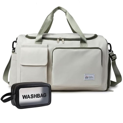 Small Gym Bag for Women, Travel Duffle Bag Carry On Weekender Bag with Shoe Compartment - color: 40#Beige-Zipper, style: Gym Bag&toiletry Bag