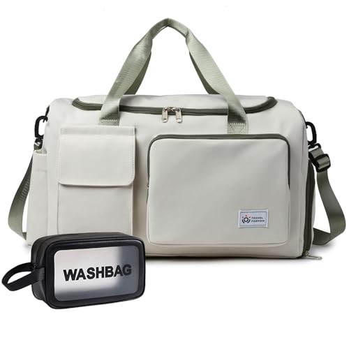Small Gym Bag for Women, Travel Duffle Bag Carry On Weekender Bag with Shoe Compartment - color: 40#Beige-Zipper, style: Gym Bag&toiletry Bag