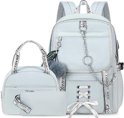 Spotted Tiger School Backpack for Girls Backpack with Lunch Box Backpacks for Teen Girl Backpacks School Bag Bookbag (Grey) - color: Grey