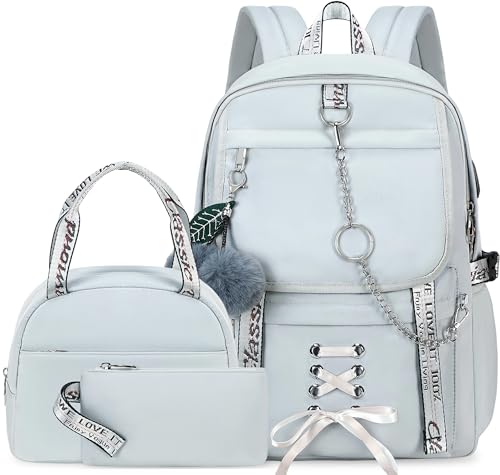 Spotted Tiger School Backpack for Girls Backpack with Lunch Box Backpacks for Teen Girl Backpacks School Bag Bookbag (Grey) - color: Grey
