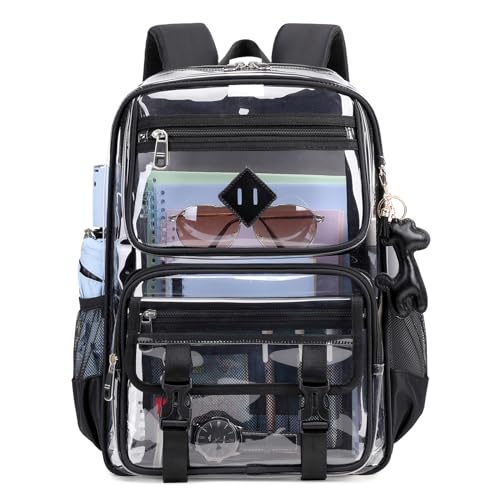 Sisipoet Clear Backpack for School, PVC Clear Bookbag Heavy Duty Transparent Backpack for Stadium Events See Through Bag - color: 1pc-black