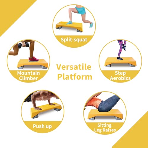 Prime Aerobics Step Platform Height-Adjustable Fitness Equipment Stepper Trainer Exercise Step Platform Sliding Lifting Pad - color: Yellow