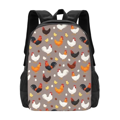 Ergonomic Padded Backpack Farm Rooster, Anti Theft Spacious Travel Daypack Sturdy Polyester Bag for Commute Gym Outdoor Leisure Use - color: Design (665)