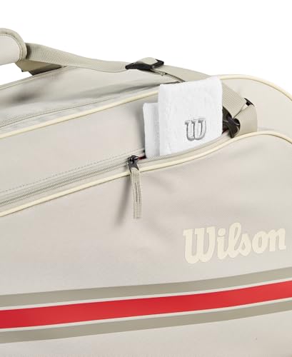 WILSON 2025 Team Tennis Racket Bags - color: Oats/Red, size: Holds up to 6 Rackets