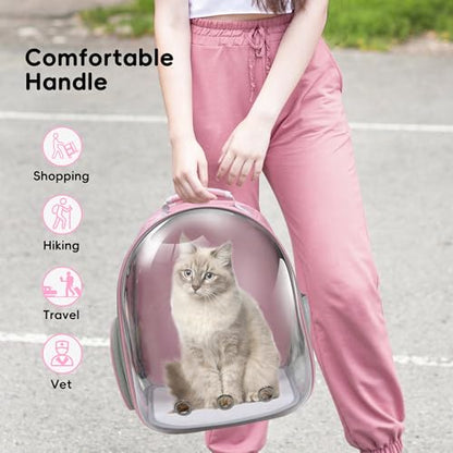 Cat Backpack, Airline Approved Bubble Carrying Bag for Small Medium Dogs Cats, Space Capsule Pet Carrier Dog Hiking Backpack Travel Carrier (Pink) - color: Pink