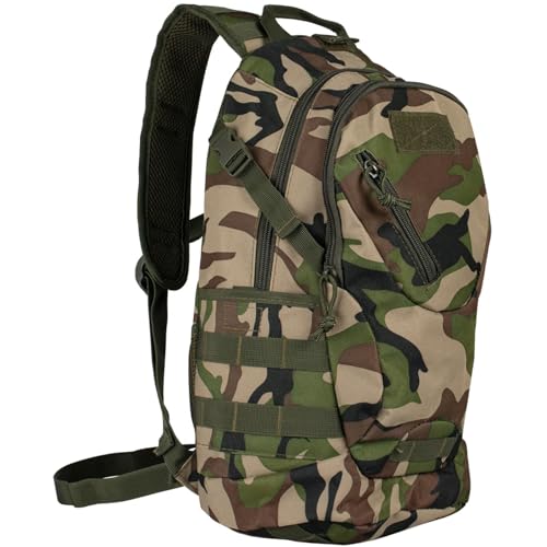 FOX OUTDOOR PRODUCTS Scout MOLLE Day Pack | Compact 20L Tactical Backpack with Hydration Sleeve for EDC, Hiking & Outdoor Use, Woodland Camo - color: Woodland Camo