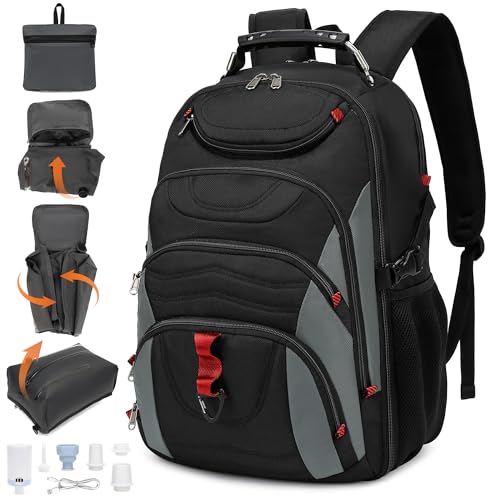 Boavan Vacuum Seal Backpack for Travel with Pump, 55L Large Bag with Zipper‑Off Detachable Vacuum Compression Bag Waterproof Carry On Large Travel Bag for Airline，Bags and Backpack Used Independently - color: Grey Q, size: 17.3