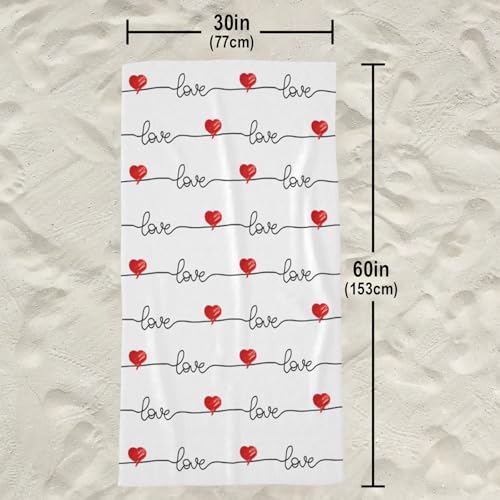 Valentine Love Hearts Beach Towel, Romantic Wedding Anniversary Bath Towels, Quick Dry Absorbent Microfiber Swim Yoga Pool Lightweight Beach Accessories, 30x60 Inch/ 77X153cm - color: Love Hearts