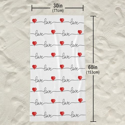 Valentine Love Hearts Beach Towel, Romantic Wedding Anniversary Bath Towels, Quick Dry Absorbent Microfiber Swim Yoga Pool Lightweight Beach Accessories, 30x60 Inch/ 77X153cm - color: Love Hearts