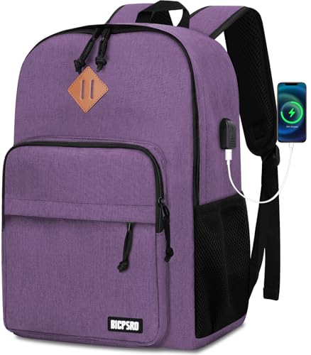 Lightweight Backpack for Men Women, School Backpack for Girls Boys Teen, Colloge High School Backpack with USB Charging Port, Simple Daily use Bookbag, Kids Book Bag, Mochilas Escolares para, Purple - color: C6-purple, size: 15.6 Inch