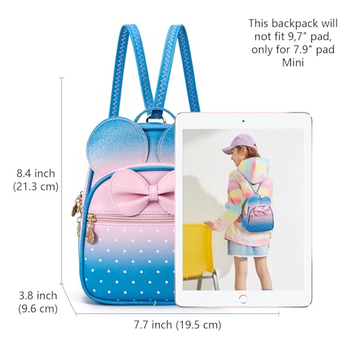 KL928 Girls Mini Backpack Bowknot Polka Dot Cute Small Daypacks Convertible Shoulder Bag Purse for Women - color: Pink#blue