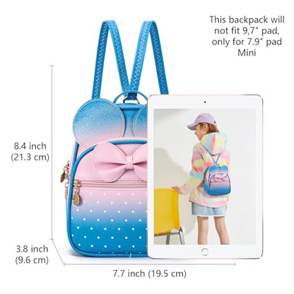 KL928 Girls Mini Backpack Bowknot Polka Dot Cute Small Daypacks Convertible Shoulder Bag Purse for Women - color: Pink#blue