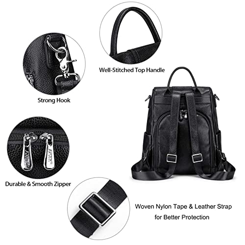 S-ZONE Leather Backpack Purses for Women Antitheft Rucksack Shoulder Bag Medium - color: Black