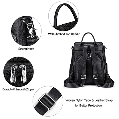S-ZONE Leather Backpack Purses for Women Antitheft Rucksack Shoulder Bag Medium - color: Black