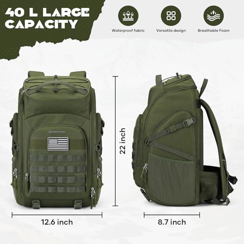 Maelstrom Tactical Backpack for Men, Water Resistant 40L Military Backpack, for Hiking, Camping, Gym with Molle System (Army Green) - color: C.army Green