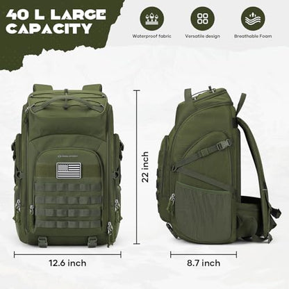 Maelstrom Tactical Backpack for Men, Water Resistant 40L Military Backpack, for Hiking, Camping, Gym with Molle System (Army Green) - color: C.army Green