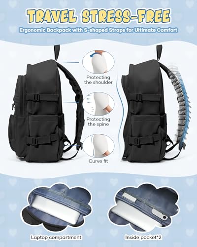 Black Lightweight Backpack for College & High School Backpack With Lots of Pockets Cute School Bag for Girls Boys, Large Capacity Bookbag for Women Men, Waterproof Teens Casual Daypack Backpack - color: Black