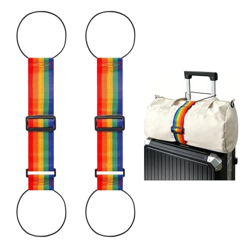 Multi Use Strong Adjustable Luggage Connector Straps for Suitcases,2 Pack Flexible Luggage Accessories Elastic Fastening Bag Strap (Rainbow) - color: Rainbow