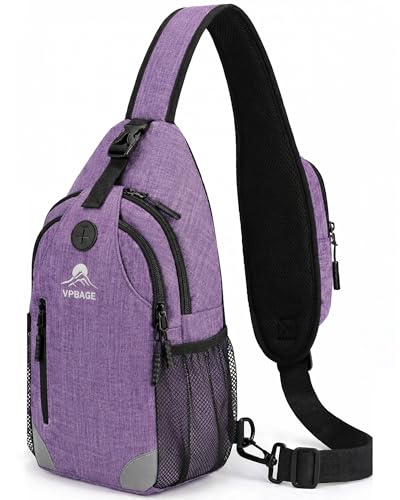 Sling Backpack for Women & Men, Crossbody Travel Bag with Water Bottle Holders, 17 Pockets, Quick-Access Phone Pocket, Hidden Security Pocket, Fits 11" Tablet, for Daily Carry, Travel, Theme Parks - color: E-plum