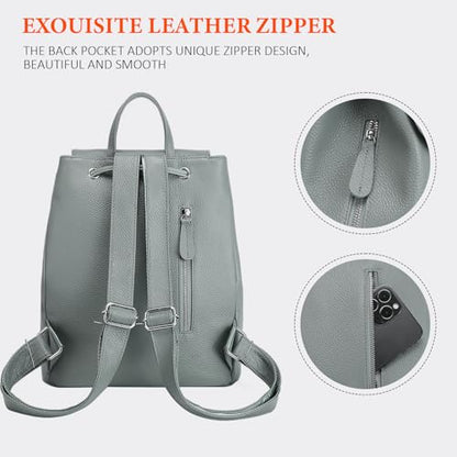 BOYATU Women’s Full-Grain Leather Backpack Purse, Minimal Structured Design, Work Commuter & City Travel, Compact Everyday Essentials - color: Grey 2