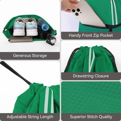 Drawstring Backpack Large Sports Draw String Bag for Women and Men (Green) - color: Two Tone Green