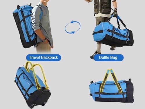 29" 86L Foldable Wheeled Duffle Bag, Waterproof Travel Rolling Backpack with Quilted Bottom, Blue - color: Blue