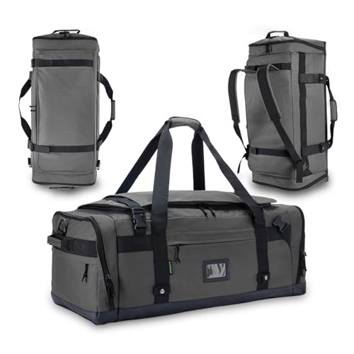 Large Duffle Bag for Travel - Men & Women, Foldable Gym Duffle Backpack, Heavy Duty Tactical Military Canvas Duffel Bags, Extra Big Carry On with Shoe Pockets, Waterproof (80L/103L) - color: Grey, size: M(80L)