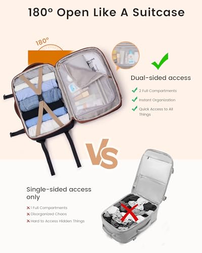 LOVEVOOK Travel Backpack for Women, 45L Expandable Large Carry On Backpack, Personal Item Travel Bag Flight Approved, Business Weekender Overnight Essentials Waterproof Back Pack, Fit 17 Inch Laptop - color: Black-beige-brown, size: 45L-17.3 Inch-3Pcs