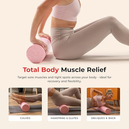 Sunny Health & Fitness High-Density Foam Roller 12" to 36", for Stretching & Muscle Recovery – Black, Blue, Pink - color: Pink, size: 12-Inch