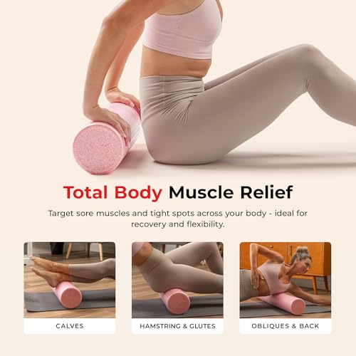 Sunny Health & Fitness High-Density Foam Roller 12" to 36", for Stretching & Muscle Recovery – Black, Blue, Pink - color: Pink, size: 24-Inch