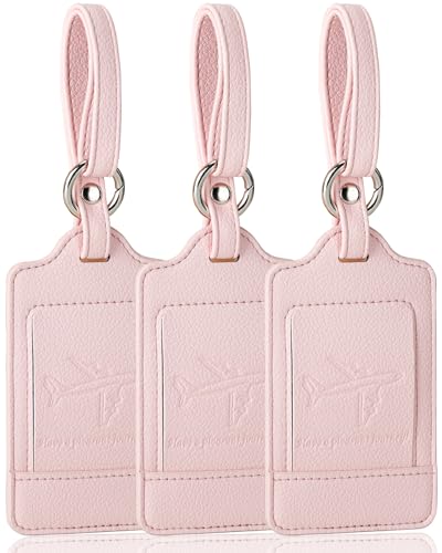 3 Pack Luggage Tags - Quick Install, Privacy Protection, Airplane Travel Essentials for Suitcases, Durable Leather - Lichee Light Pink - color: Lichee Light Pink