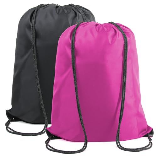 BeeGreen Black Pink Drawstring Backpack Bags Bulk 2 Pack X-Large 22.4" L x 17.5" W Sports Cinch Sack Gym String Bags Machine Washable Heavy Duty String Backpack For Men Women - color: Black Pink