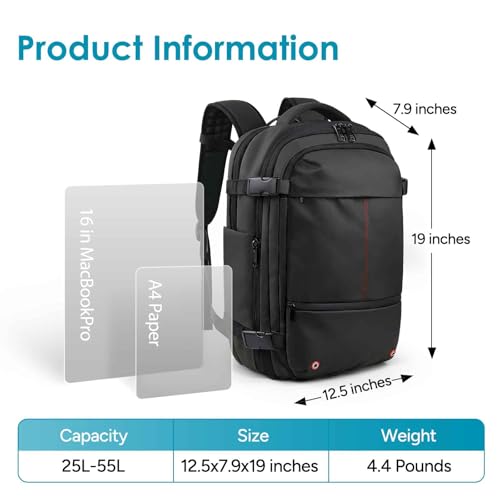 travel inspira Backpack for Travel, 60L Expandable Vacuum Backpack with Electric Vacuum Pump, Water-Resistant & TSA Anti-Theft for Airplane Vacuum Seal Compression Air-Seal Bag for Travel - color: Black