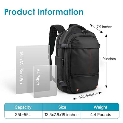 travel inspira Backpack for Travel, 60L Expandable Vacuum Backpack with Electric Vacuum Pump, Water-Resistant & TSA Anti-Theft for Airplane Vacuum Seal Compression Air-Seal Bag for Travel - color: Black