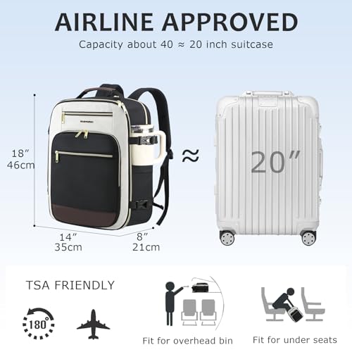 EMPSIGN 40L Travel Backpack for Women & Men, Airline Approved Carry On Backpack, TSA Personal Item Bag Waterproof, Overnight Weekender Essentials Backpacks for Business fits 17" Laptop, Black-Coffee - color: Beige/Black/Coffee