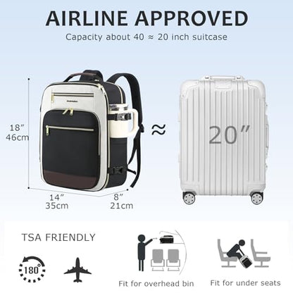 EMPSIGN 40L Travel Backpack for Women & Men, Airline Approved Carry On Backpack, TSA Personal Item Bag Waterproof, Overnight Weekender Essentials Backpacks for Business fits 17" Laptop, Black-Coffee - color: Beige/Black/Coffee