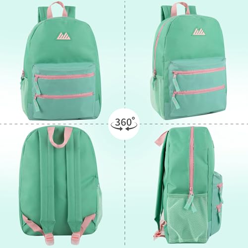Summit Ridge Colorful Big Backpack for School Kids, Multi Pocket Backpack for Elementary, Middle School Girls, Boys with Padded Straps (Aquamarine/Mint) - color: Aquamarine/Mint