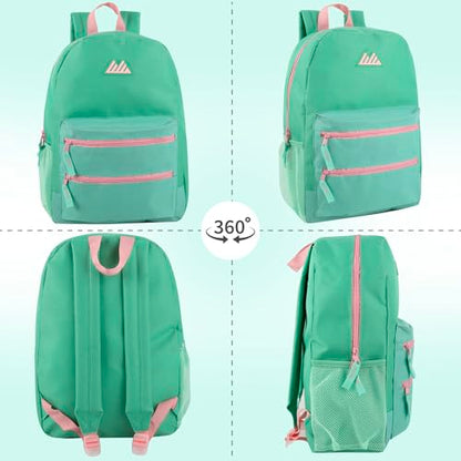 Summit Ridge Colorful Big Backpack for School Kids, Multi Pocket Backpack for Elementary, Middle School Girls, Boys with Padded Straps (Aquamarine/Mint) - color: Aquamarine/Mint