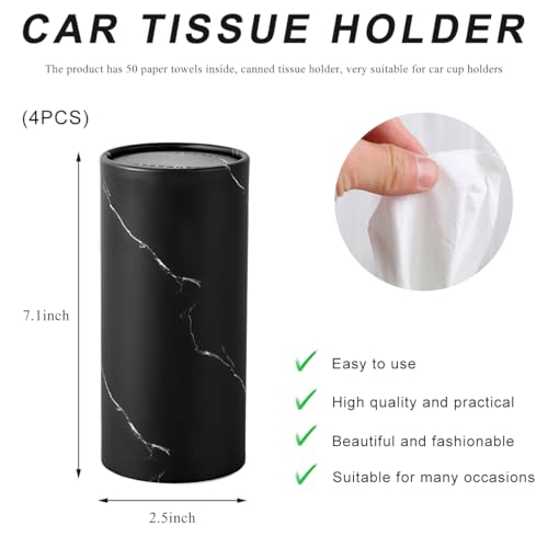 4PCS Car Tissue Holder, Car Cup Holder Convenient Travel Tissue Tube Box with Facial Tissues, Portable Round Tissues Holder Paper Towel Cylinder for Car Home Office (Marble Black) - color: Marble Black