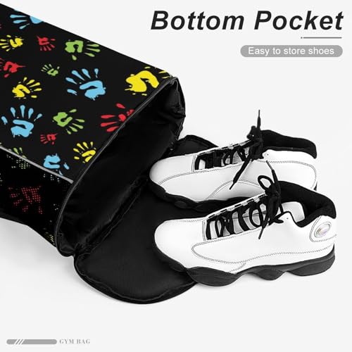 Hand Print Drawstring Backpack Gym Bag With Shoe Compartment String Bag Sport Beach Swimming Sackpack For Women Men - color: Hand Print