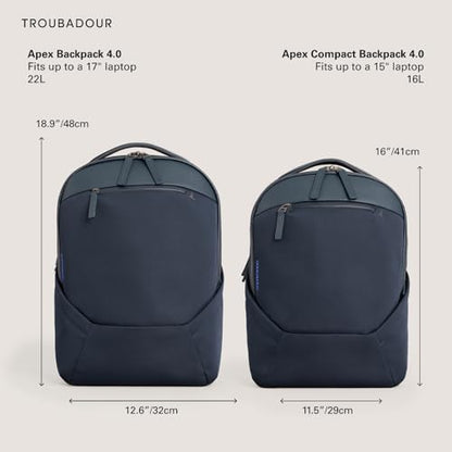 Troubadour Apex 4.0 Compact - 16L Premium Laptop Backpack - Ergonomic & Water Resistant - Designed for Work and Travel - Ink Blue - color: Ink Blue