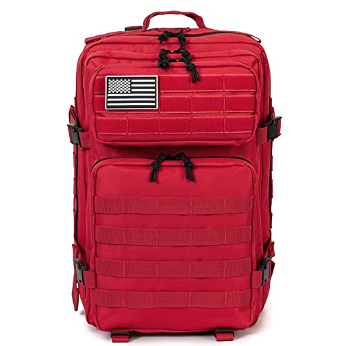 QT&QY 45L Military Tactical Backpacks Molle Army Assault Pack 3 Day Bug Out Bag Hiking Treeking Rucksack… - color: 3.4 Red