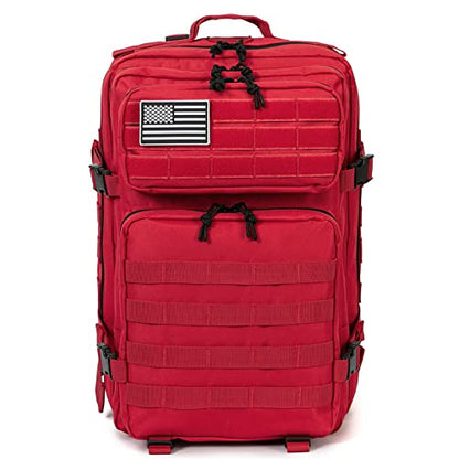 QT&QY 45L Military Tactical Backpacks Molle Army Assault Pack 3 Day Bug Out Bag Hiking Treeking Rucksack… - color: 3.4 Red