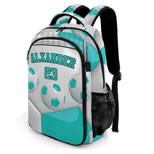 Personalized Name 16.5 Backcpack Sport Ball Athlete Player Soccer Aqua Toddler Backpack for School Gym Girls Boys Elementary Kids Backpack - color: Aqua