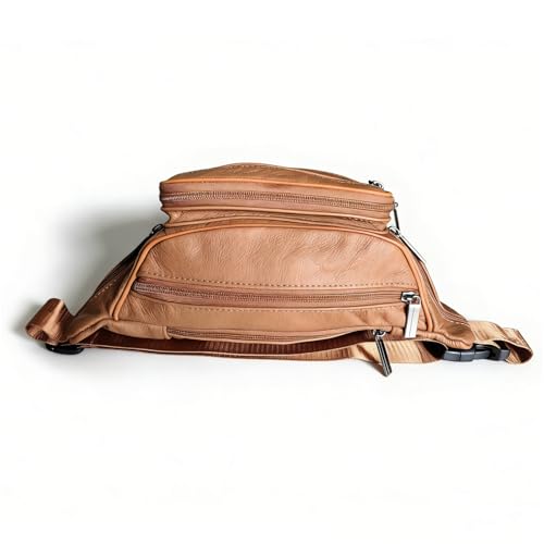 large 6 Pockets Leather Fanny Pack Travel Waist packs Waist Pack Suitable for Outdoor Mountaineering Travel Camping Cycling Running etc Fanny packs (Light brown) - color: Light brown 2025 model