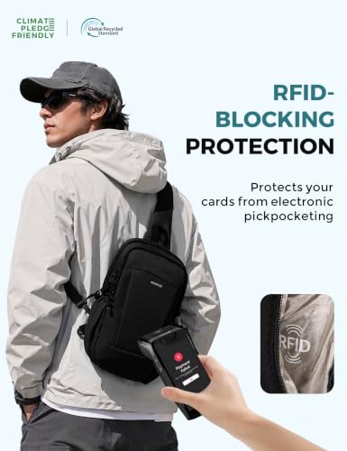 ECOHUB Small Crossbody Bags for Women Men, Anti-Theft RFID Blocking Sling Backpack with Sturdy SBS Zippers Water Resistant Chest Shoulder Bag Daypack with 9 Pockets Travel Work Hiking, Black - color: Small-black