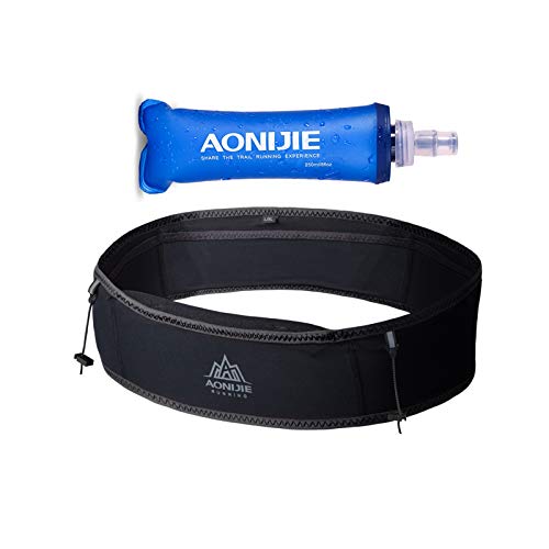 AONIJIE Hydration Belt Running Fanny Pack, with 250ml Soft Water Bottle Flask Phone Holder for Trailing Running Climbing Jogging Cycling Workout Fitness 3 Colors (Black, M/L) - color: Black, size: M/L