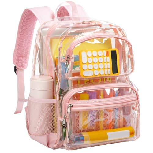 Vorspack Clear Backpack for School - Heavy Duty See Through Bookbag for Girls Boys Large Transparent Backpacks for Work, Travel - Pink - color: Pink, size: Large