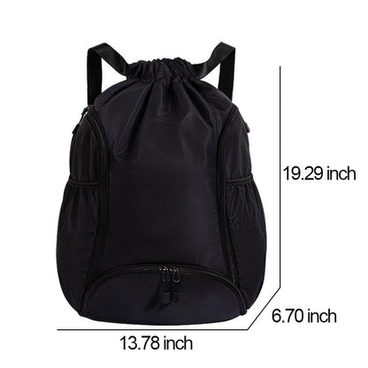 Drawstring Backpack Gym Bag with Front Zipper Pocket & Side Compartments, Adjustable Shoulder Straps for Commute Gym Travel, Daily Essentials Fitness Gear Organizer, Black